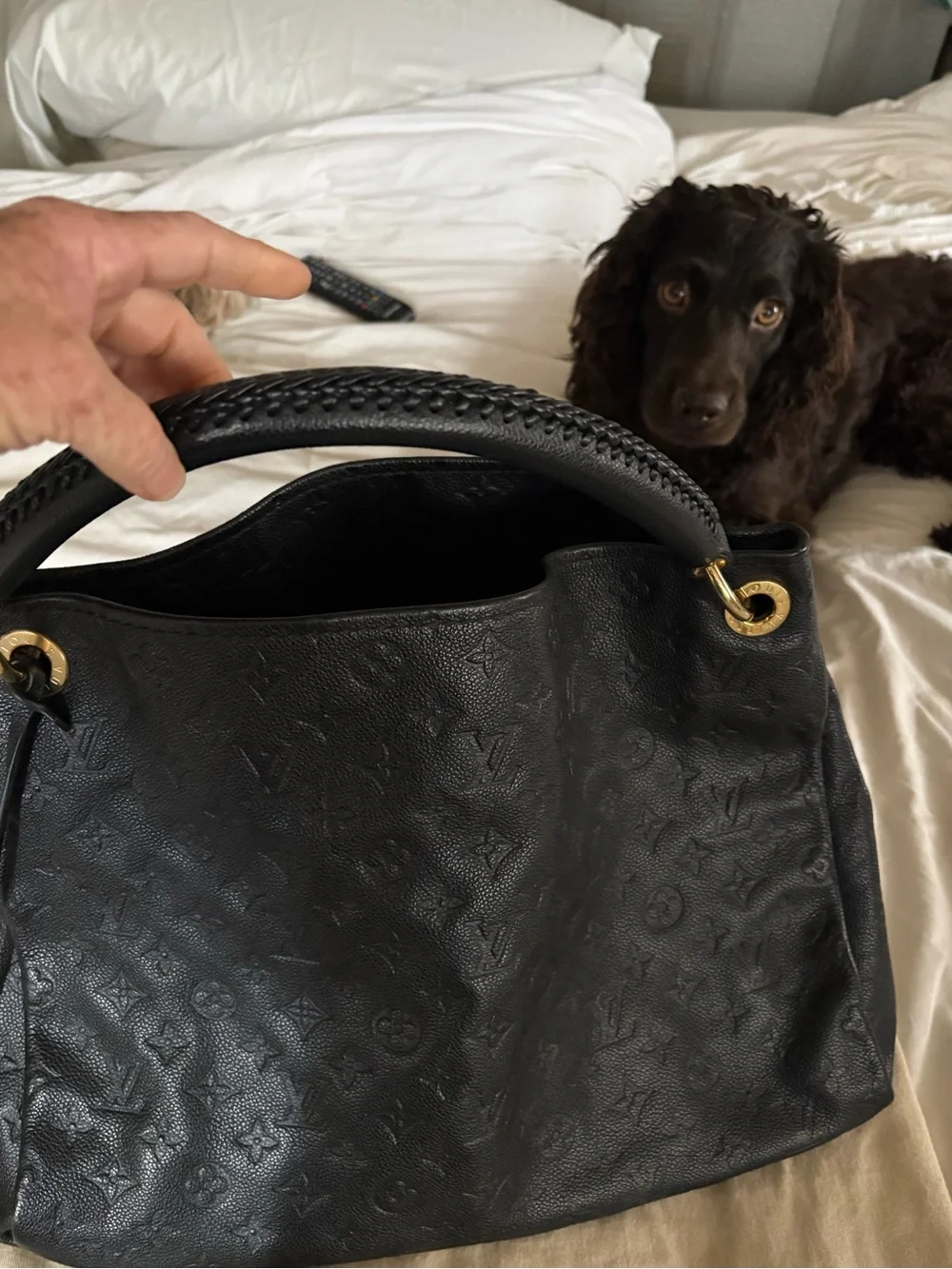 Louis Vuitton Black Monogram-Embossed Leather Shoulder Bag with Gold Hardware